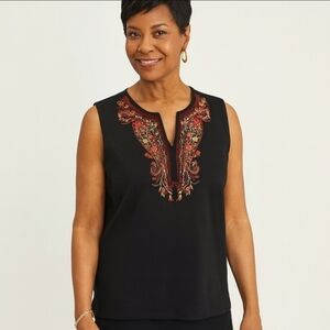 Joseph A Black Embroidered Bohemian Plus Size Tank Top Sz 1X